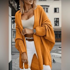 SHEIN Vibrant Orange Cardigan Sweater